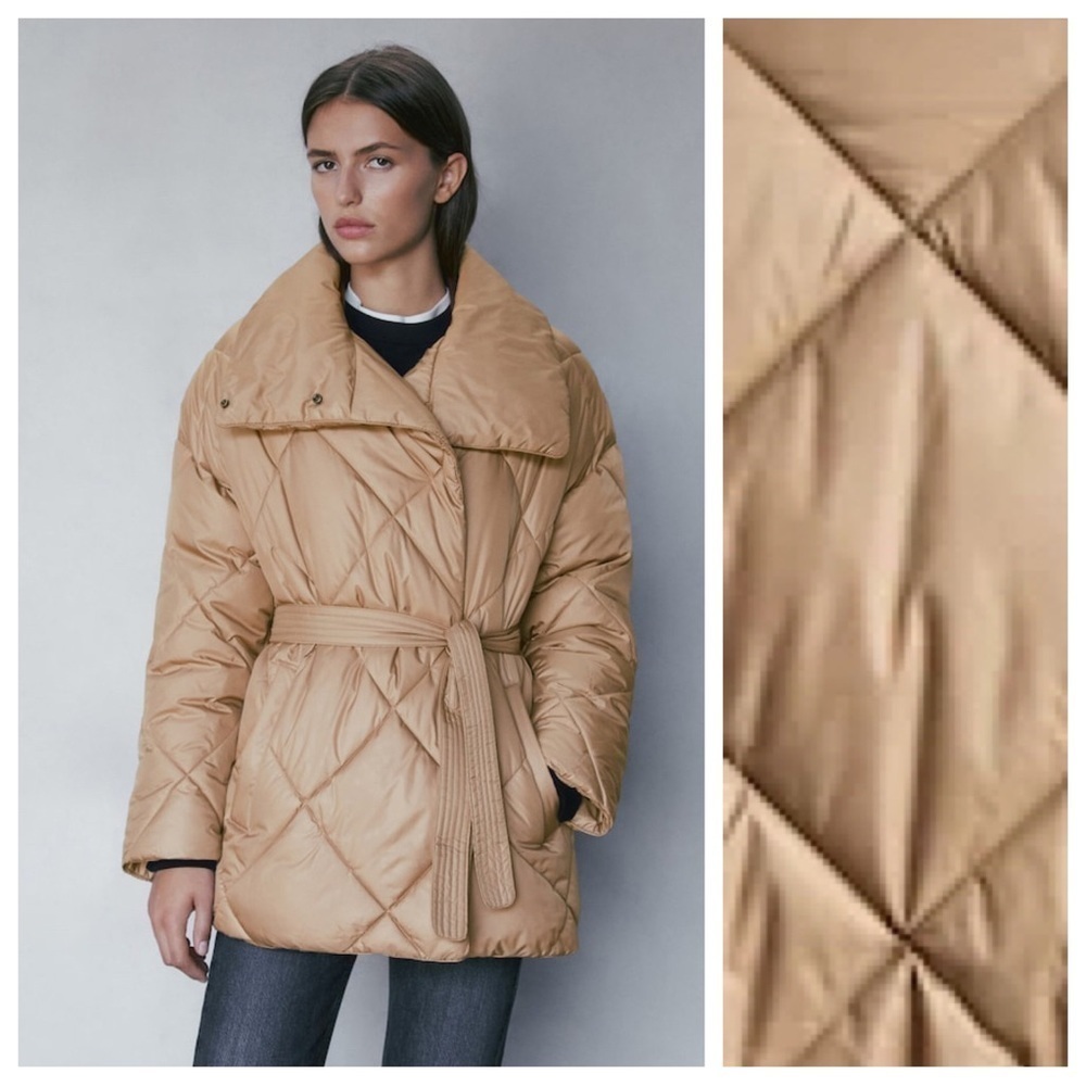 NWT. Massimo Dutti Camel/Light Brown Double-Breasted Puffer Jacket. Size S. - Picture 2 of 11